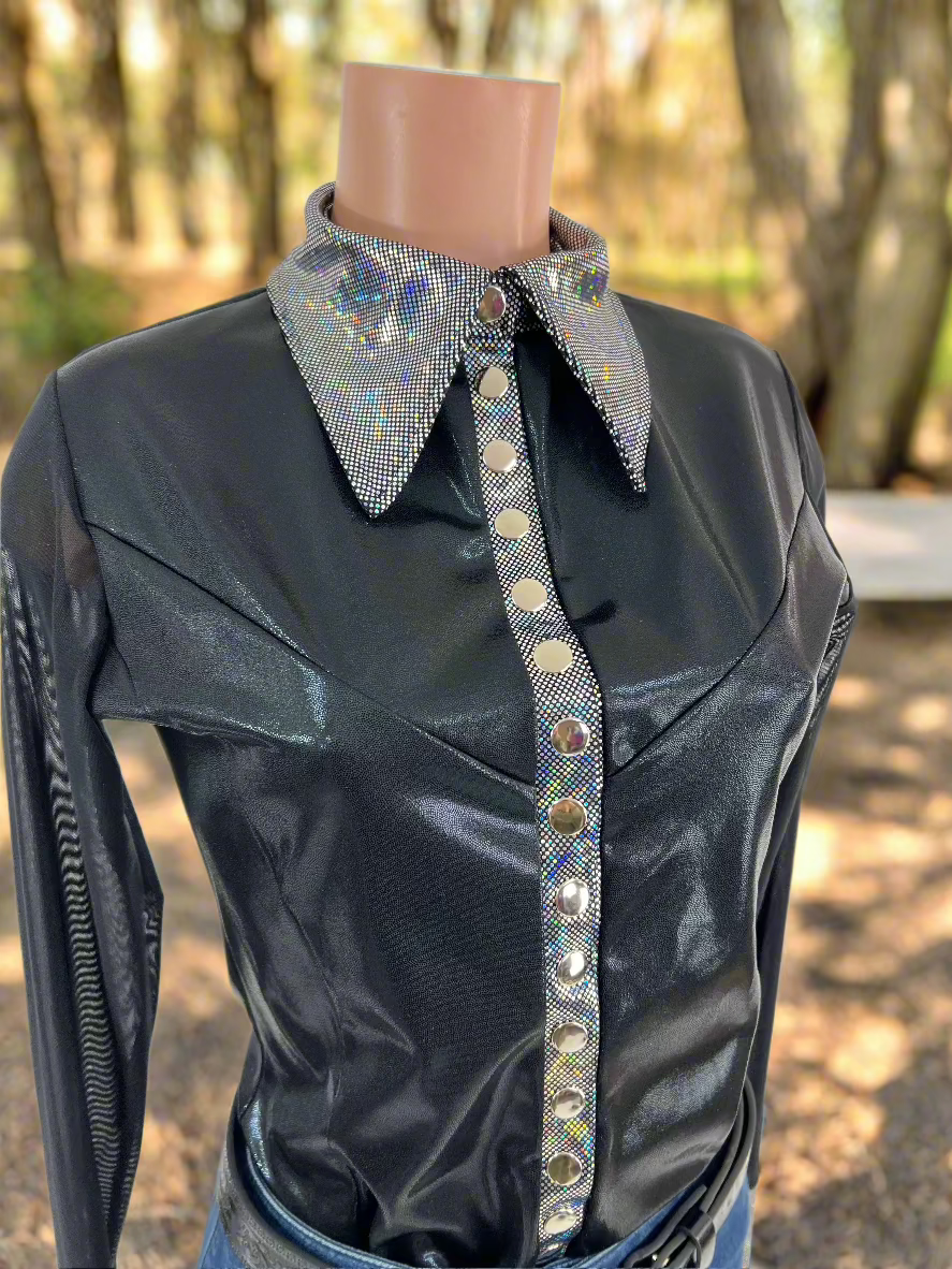 Black Mystique Mesh Sleeve Snap Front Rodeo Shirt Rodeo Shirt Riverside Rodeo Shirts 