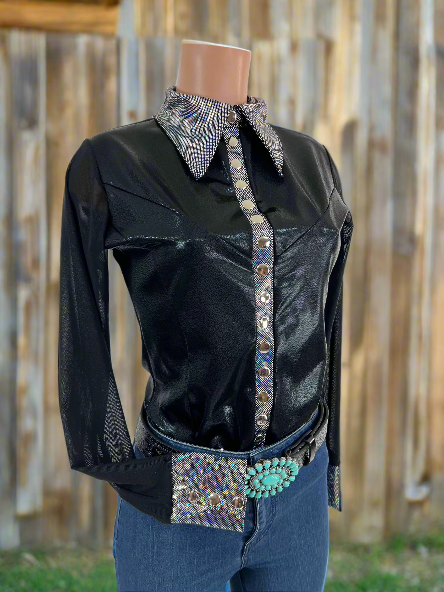 Black Mystique Mesh Sleeve Snap Front Rodeo Shirt Rodeo Shirt Riverside Rodeo Shirts 