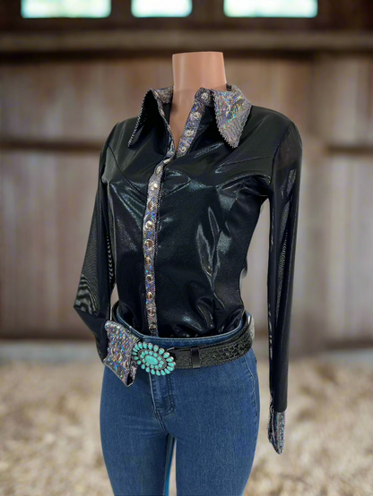 Black Mystique Mesh Sleeve Snap Front Rodeo Shirt Rodeo Shirt Riverside Rodeo Shirts 