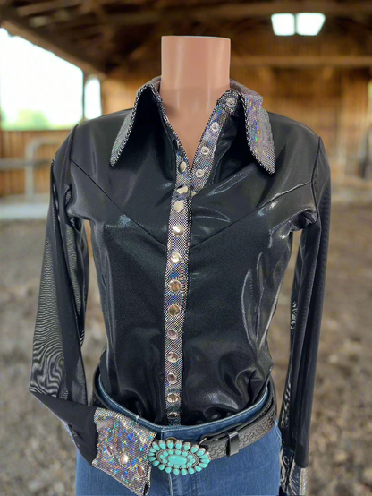 Black Mystique Mesh Sleeve Snap Front Rodeo Shirt Rodeo Shirt Riverside Rodeo Shirts 
