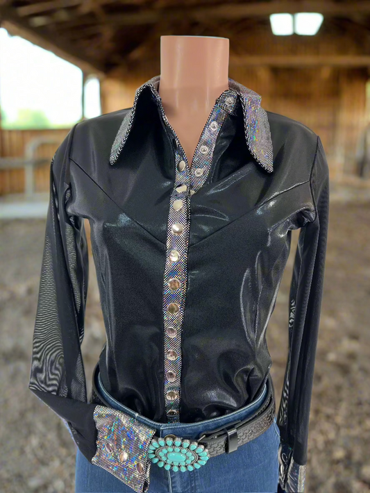 Black Mystique Mesh Sleeve Snap Front Rodeo Shirt Rodeo Shirt Riverside Rodeo Shirts 