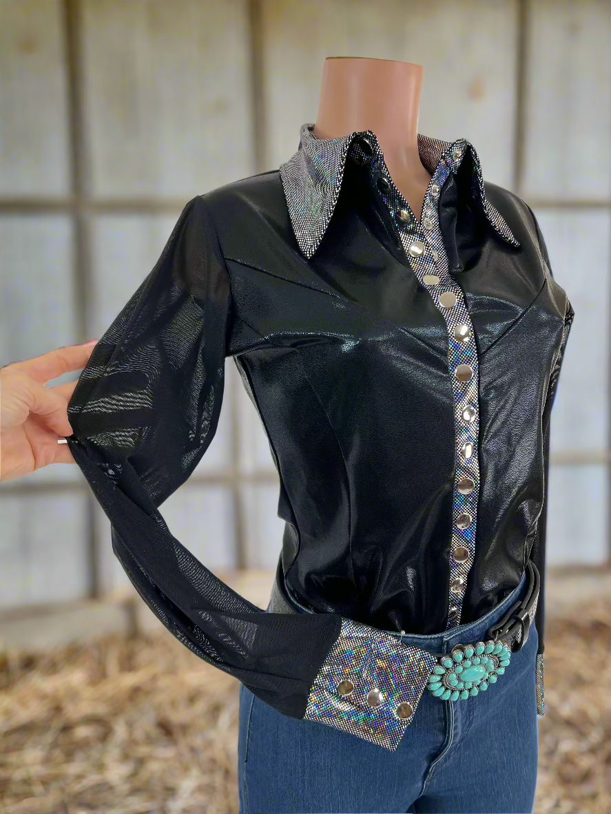 Black Mystique Mesh Sleeve Snap Front Rodeo Shirt Rodeo Shirt Riverside Rodeo Shirts 