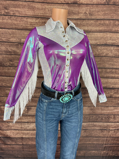 Plumeria Rodeo shirt with Fringe- Snap Front