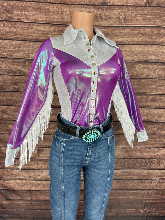 Plumeria Rodeo shirt with Fringe- Snap Front