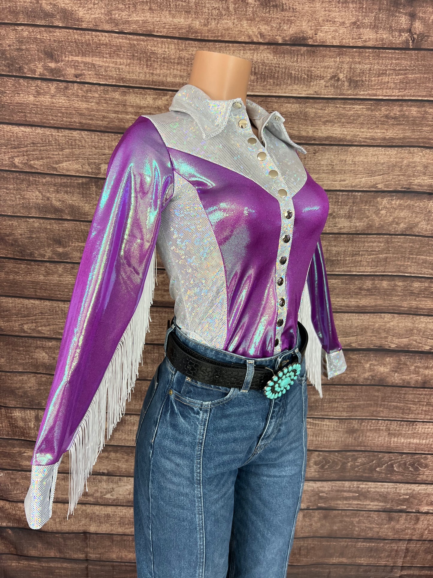 Plumeria Rodeo shirt with Fringe- Snap Front