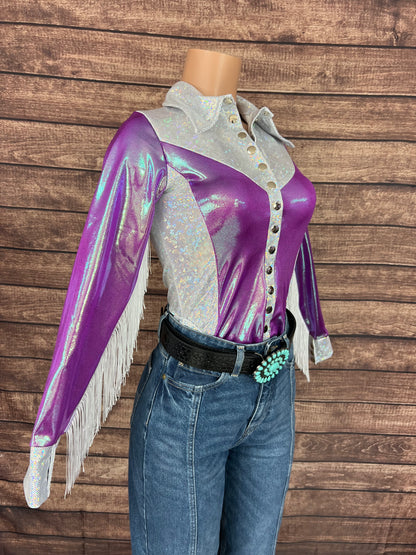 Plumeria Rodeo shirt with Fringe- Snap Front