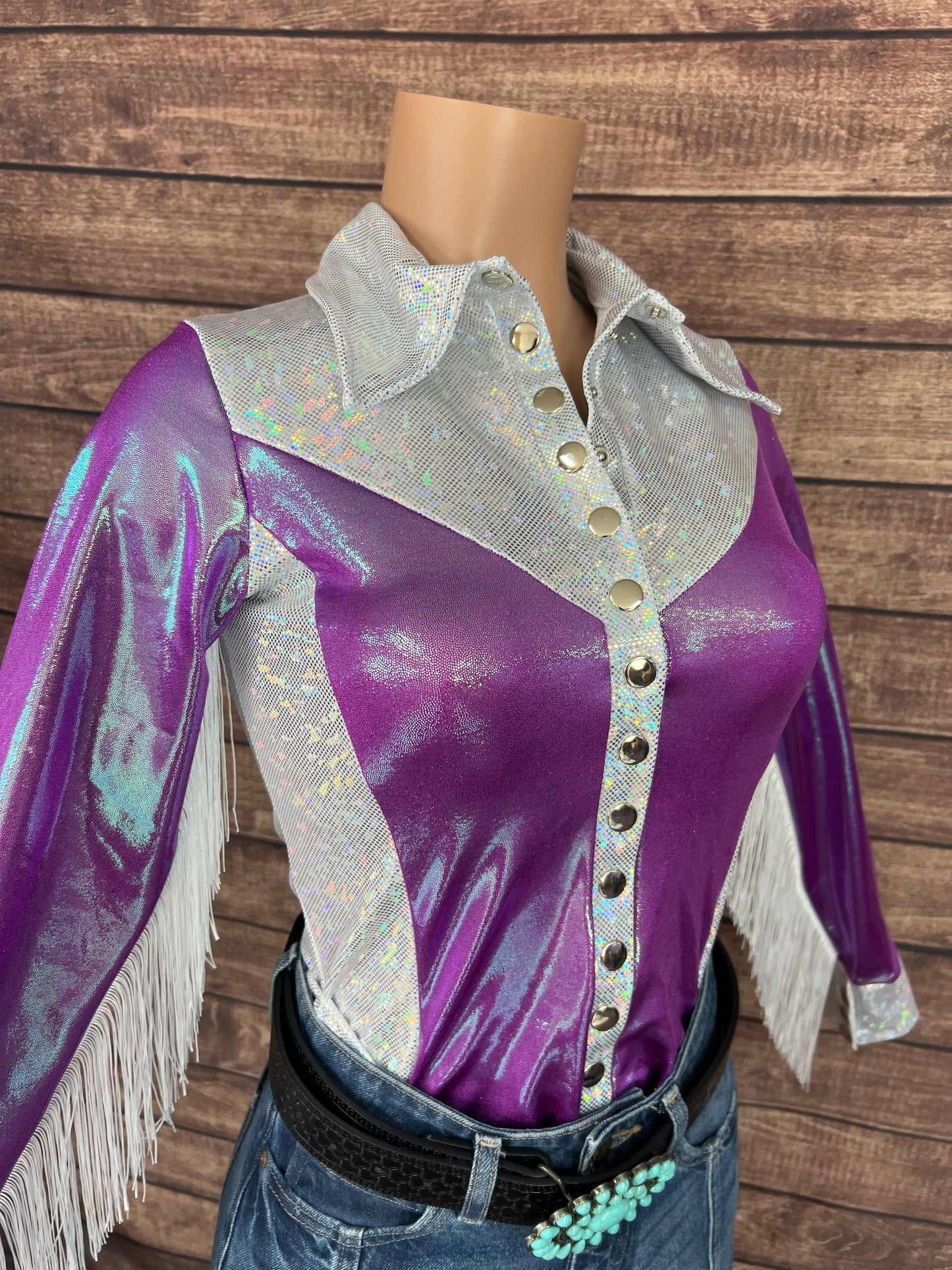 Plumeria Rodeo shirt with Fringe- Snap Front