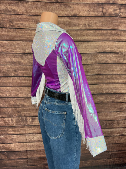 Plumeria Rodeo shirt with Fringe- Snap Front