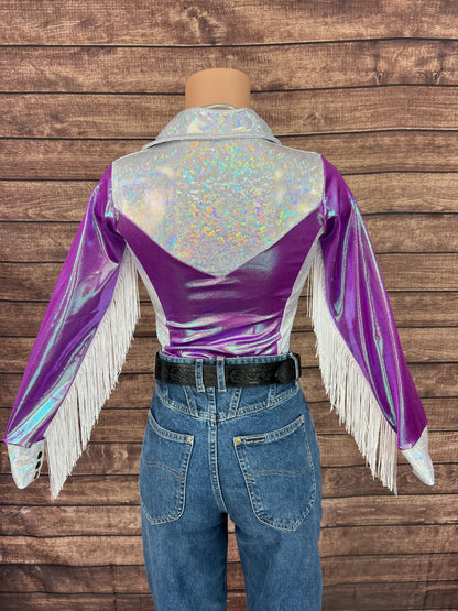 Plumeria Rodeo shirt with Fringe- Snap Front
