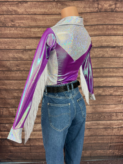 Plumeria Rodeo shirt with Fringe- Snap Front