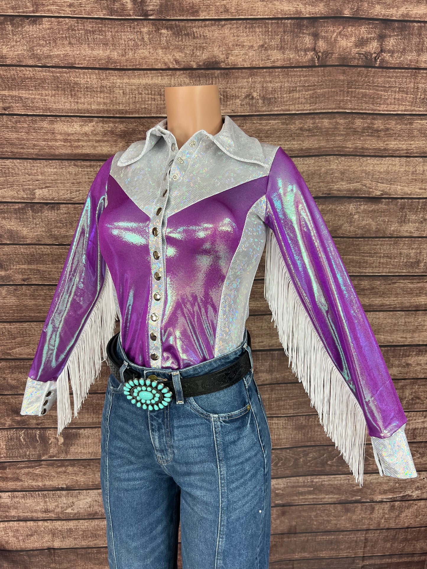 Plumeria Rodeo shirt with Fringe- Snap Front