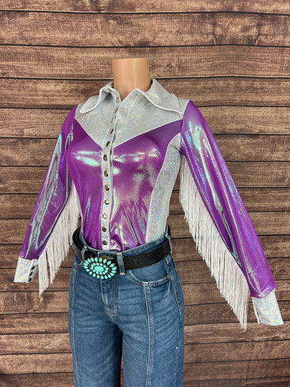 Plumeria Rodeo shirt with Fringe- Snap Front