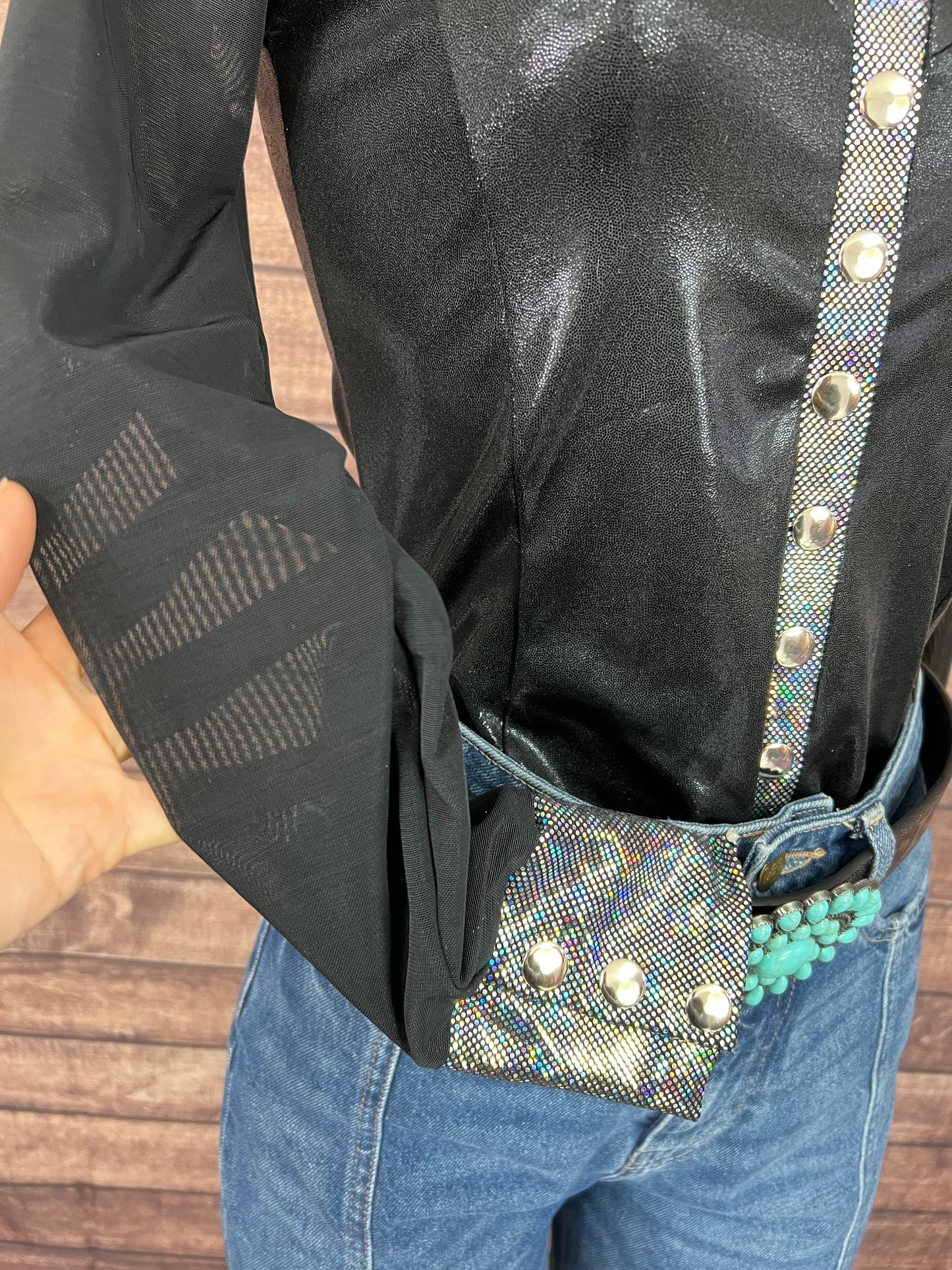 Black Mystique Mesh Sleeve Snap Front Rodeo Shirt