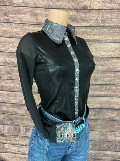 Black Mystique Mesh Sleeve Snap Front Rodeo Shirt