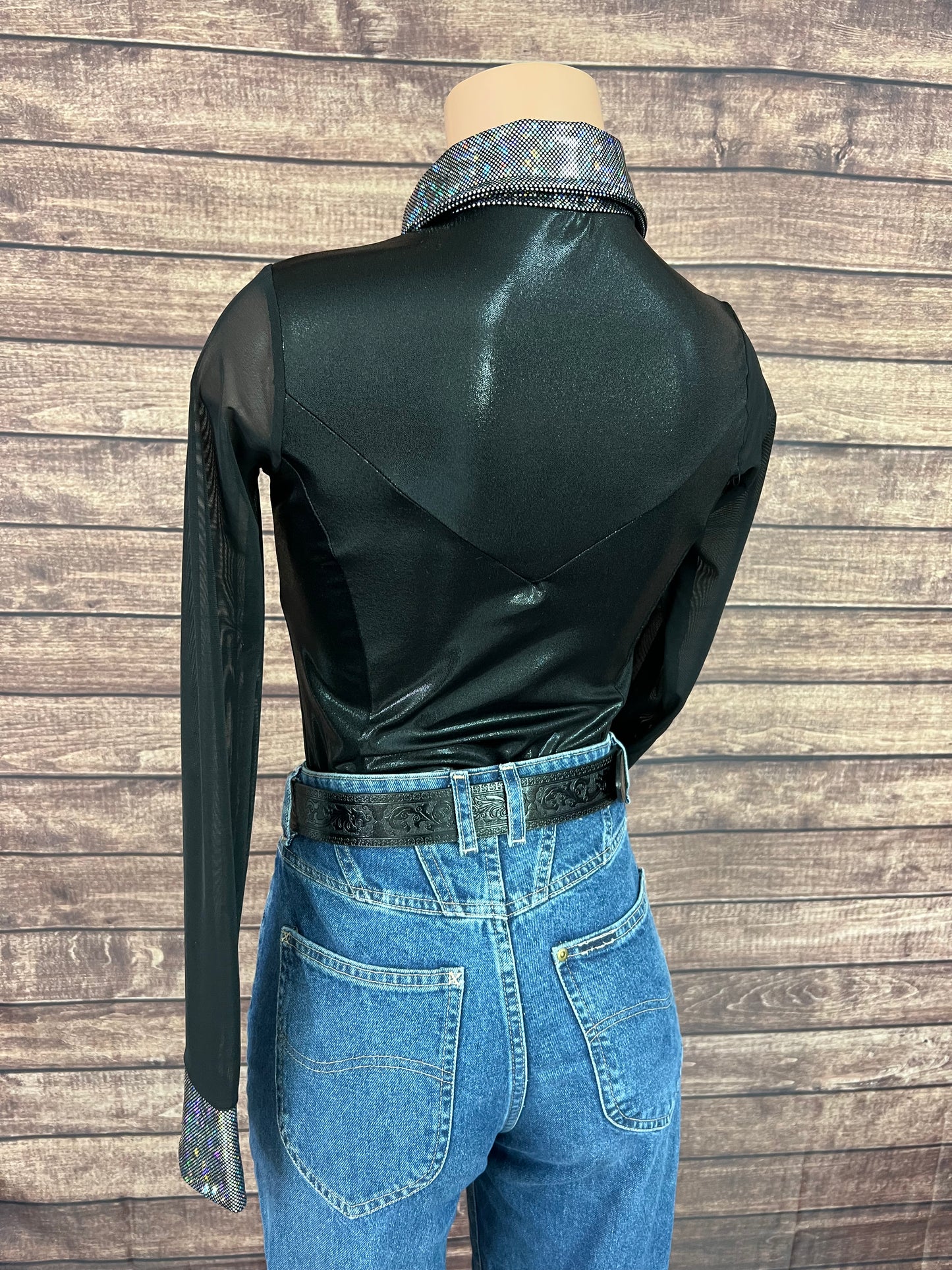 Black Mystique Mesh Sleeve Snap Front Rodeo Shirt