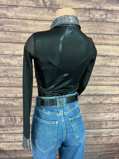 Black Mystique Mesh Sleeve Snap Front Rodeo Shirt