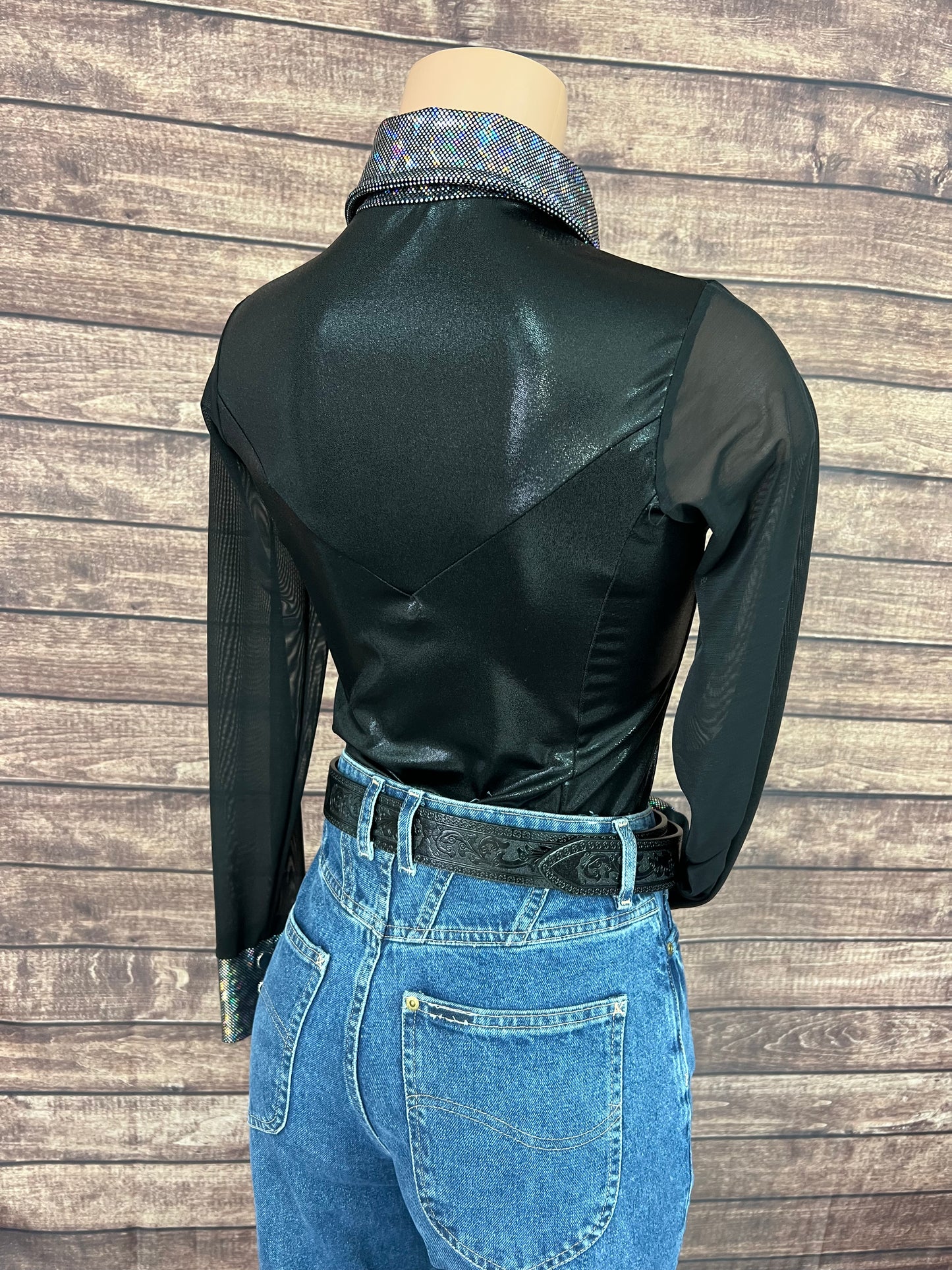 Black Mystique Mesh Sleeve Snap Front Rodeo Shirt