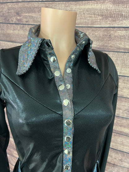 Black Mystique Mesh Sleeve Snap Front Rodeo Shirt