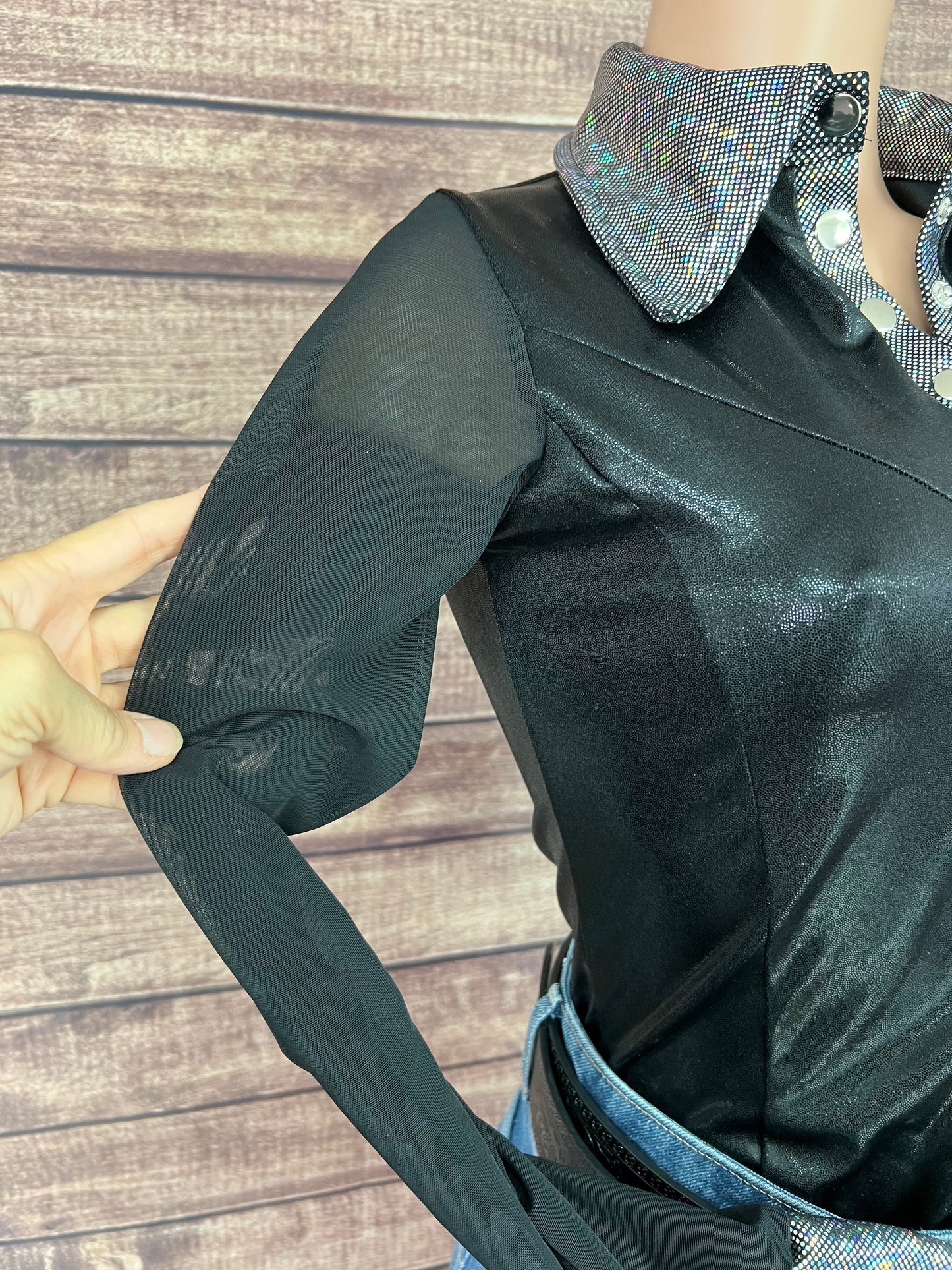 Black Mystique Mesh Sleeve Snap Front Rodeo Shirt