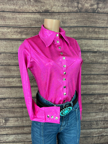 Neon Pink Sparkly Jewel Snap Front Rodeo Shirt