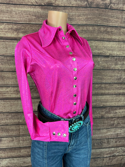 Neon Pink Sparkly Jewel Snap Front Rodeo Shirt