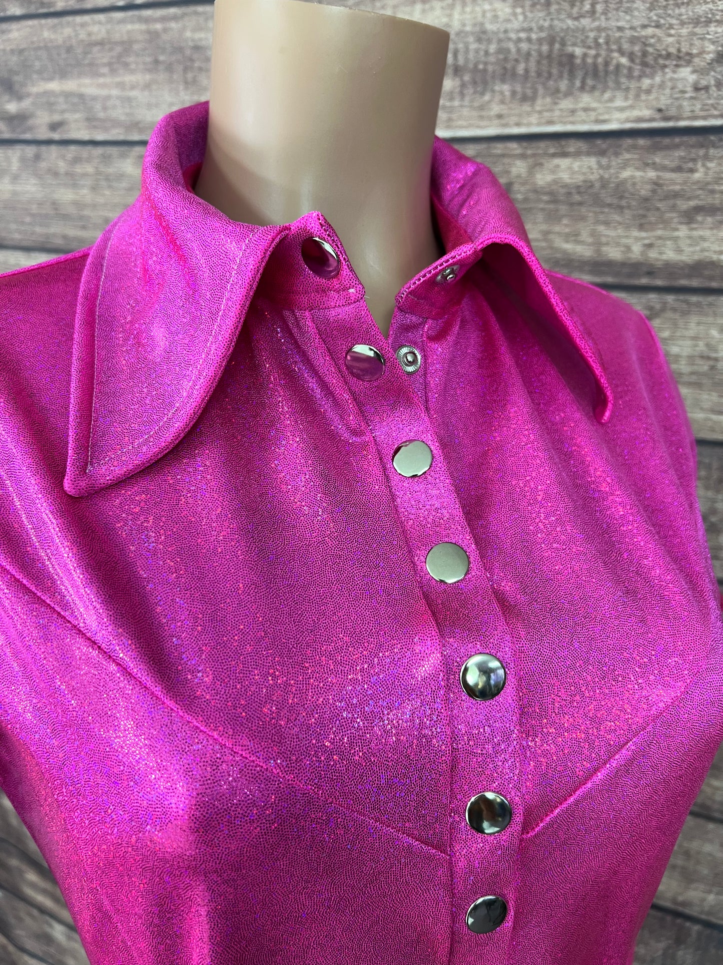 Neon Pink Sparkly Jewel Snap Front Rodeo Shirt