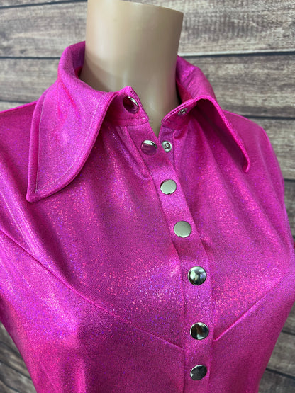 Neon Pink Sparkly Jewel Snap Front Rodeo Shirt