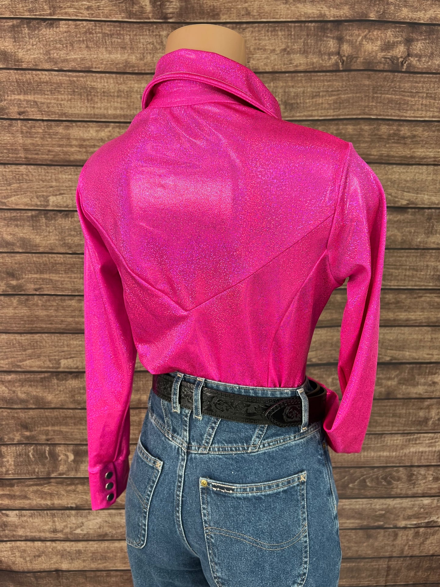 Neon Pink Sparkly Jewel Snap Front Rodeo Shirt