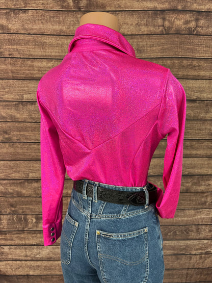 Neon Pink Sparkly Jewel Snap Front Rodeo Shirt