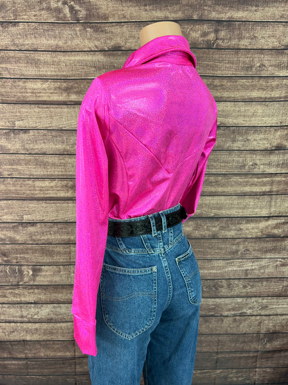 Neon Pink Sparkly Jewel Snap Front Rodeo Shirt