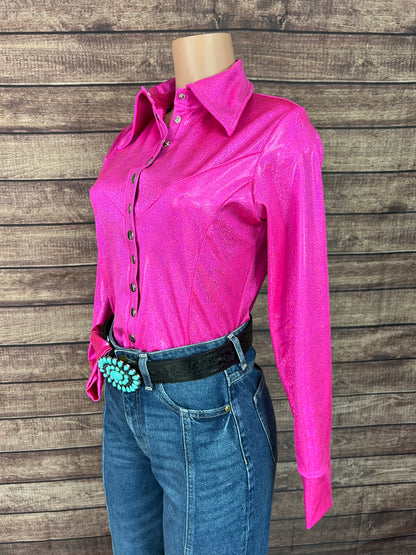 Neon Pink Sparkly Jewel Snap Front Rodeo Shirt