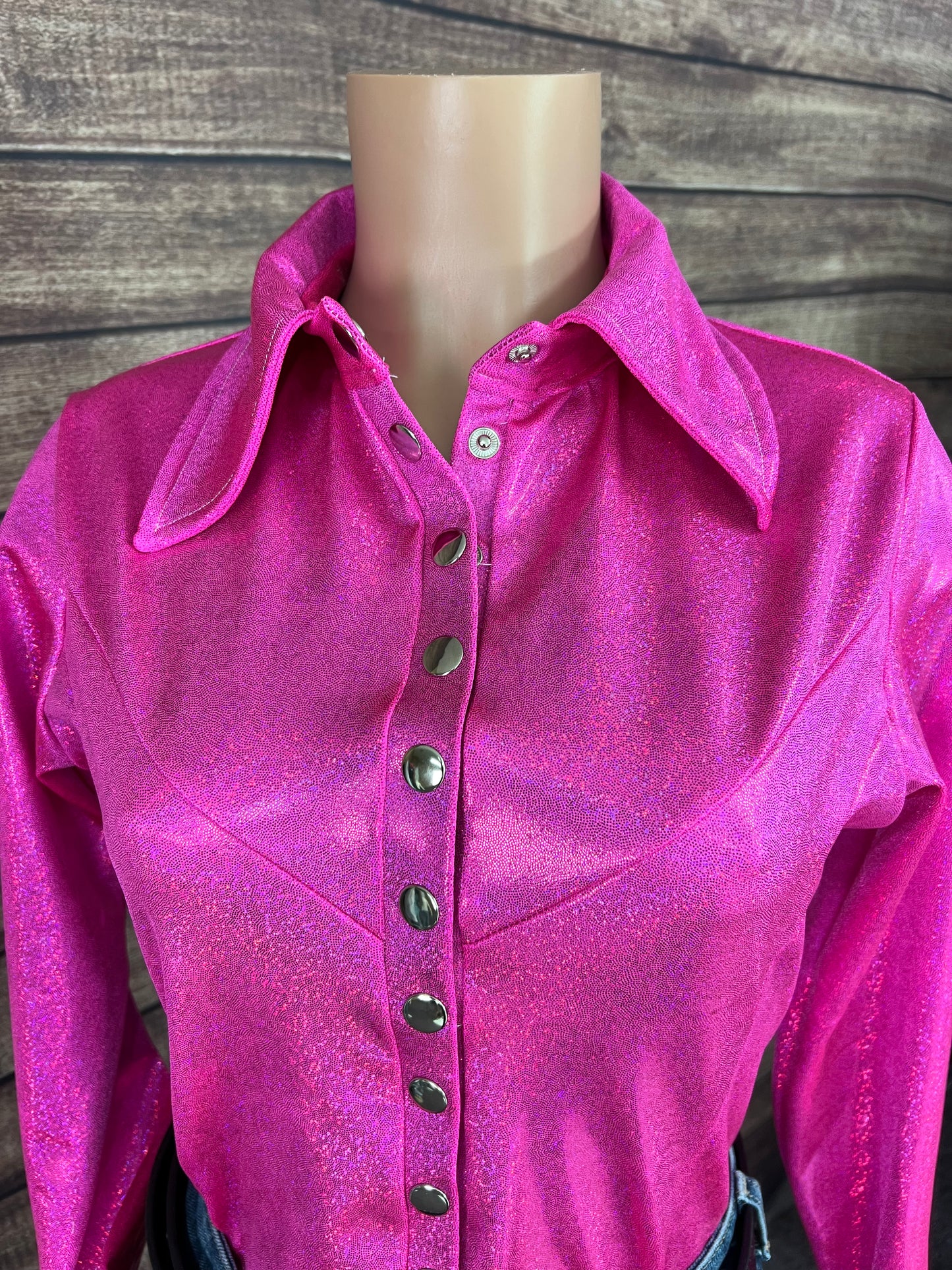 Neon Pink Sparkly Jewel Snap Front Rodeo Shirt