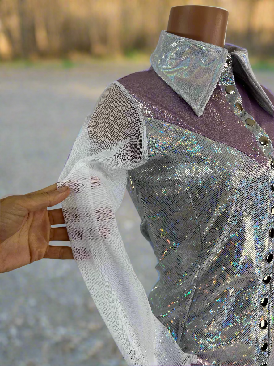 Lilac Kaleidoscope Mesh Sleeve, Snap Front Rodeo Shirt Rodeo Shirt Riverside Rodeo Shirts 