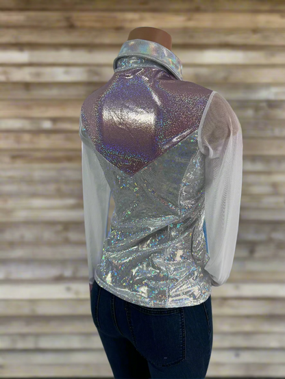 Lilac Kaleidoscope Mesh Sleeve, Snap Front Rodeo Shirt Rodeo Shirt Riverside Rodeo Shirts 