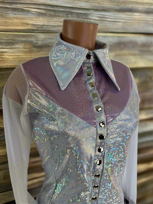 Lilac Kaleidoscope Mesh Sleeve, Snap Front Rodeo Shirt Rodeo Shirt Riverside Rodeo Shirts 