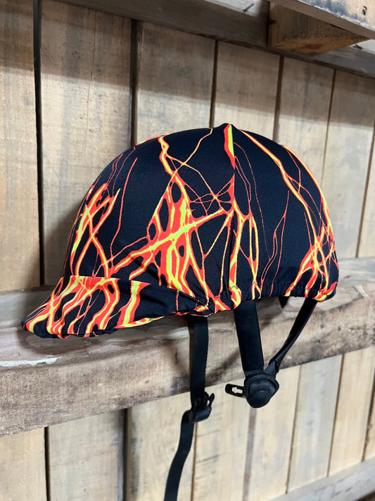Neon Orange Lightning Helmet Cover Fly Bonnet Riverside Rodeo Shirts 