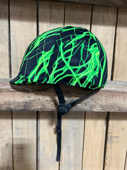 Neon Green Lightning Helmet Cover Fly Bonnet Riverside Rodeo Shirts 