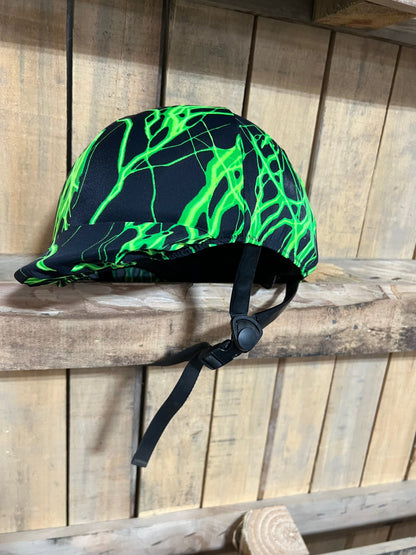 Neon Green Lightning Helmet Cover Fly Bonnet Riverside Rodeo Shirts 