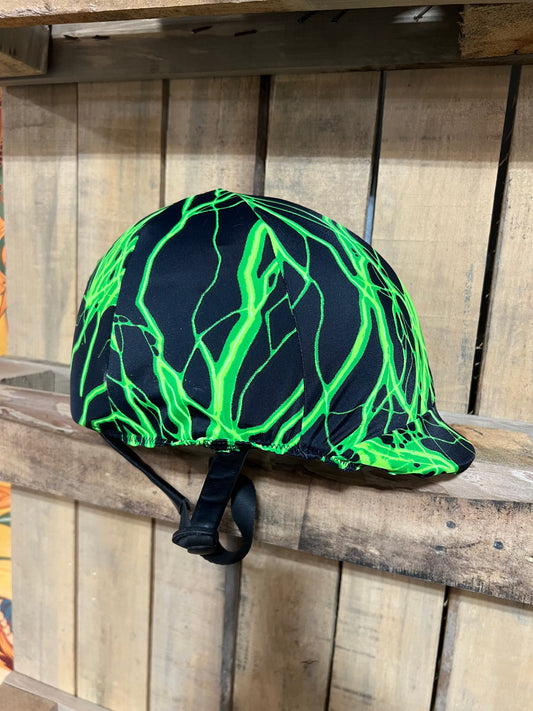 Neon Green Lightning Helmet Cover Fly Bonnet Riverside Rodeo Shirts 