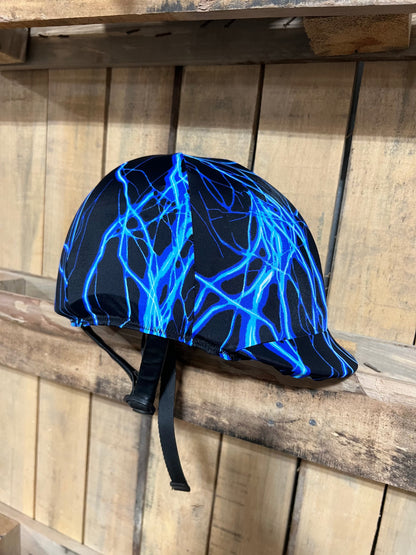 Neon Blue Lightning Helmet Cover Fly Bonnet Riverside Rodeo Shirts 