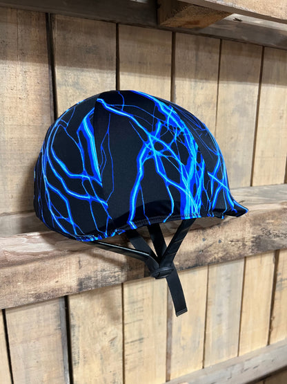 Neon Blue Lightning Helmet Cover Fly Bonnet Riverside Rodeo Shirts 