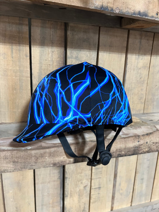 Neon Blue Lightning Helmet Cover Fly Bonnet Riverside Rodeo Shirts 