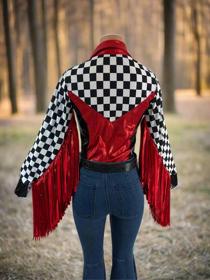 Checks in the Red Snap Front Rodeo Shirt with Thunderbird Fringe Rodeo Shirt Riverside Rodeo Shirts 