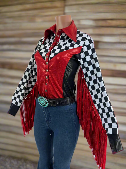 Checks in the Red Snap Front Rodeo Shirt with Thunderbird Fringe Rodeo Shirt Riverside Rodeo Shirts 