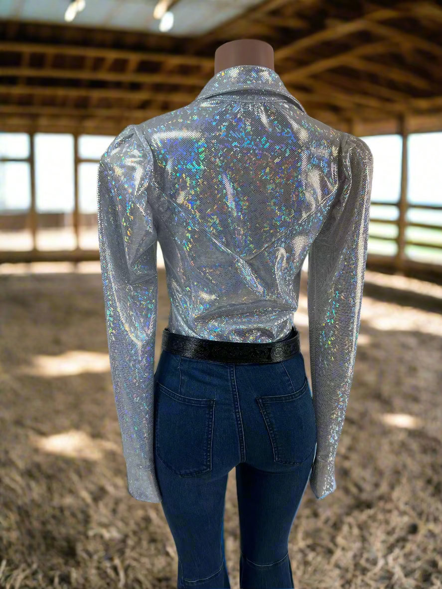 White Kaleidoscope Snap Front Rodeo Shirt with Puffed Sleeves Rodeo Shirt Riverside Rodeo Shirts 
