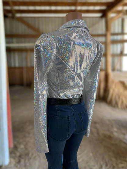 White Kaleidoscope Snap Front Rodeo Shirt with Puffed Sleeves Rodeo Shirt Riverside Rodeo Shirts 