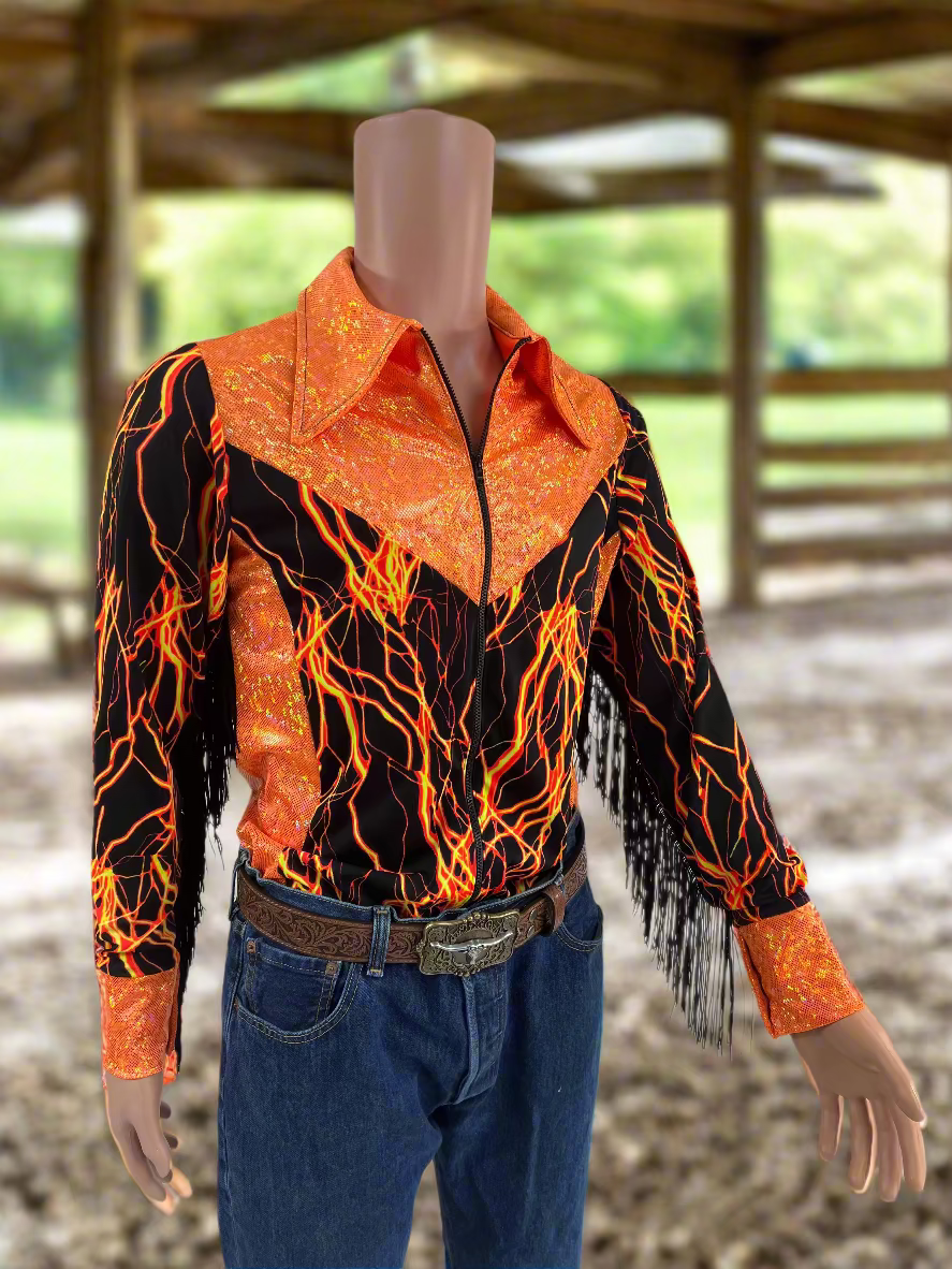 Neon Rodeo Shirt Design Mens Neon Orange Lightning Rodeo Shirt - Riverside Rodeo Shirts