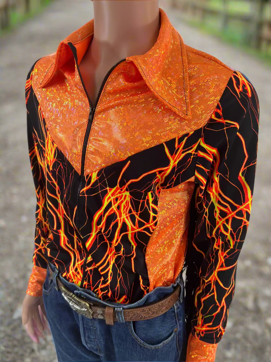 Neon Rodeo Shirt Design Mens Neon Orange Lightning Rodeo Shirt - Riverside Rodeo Shirts