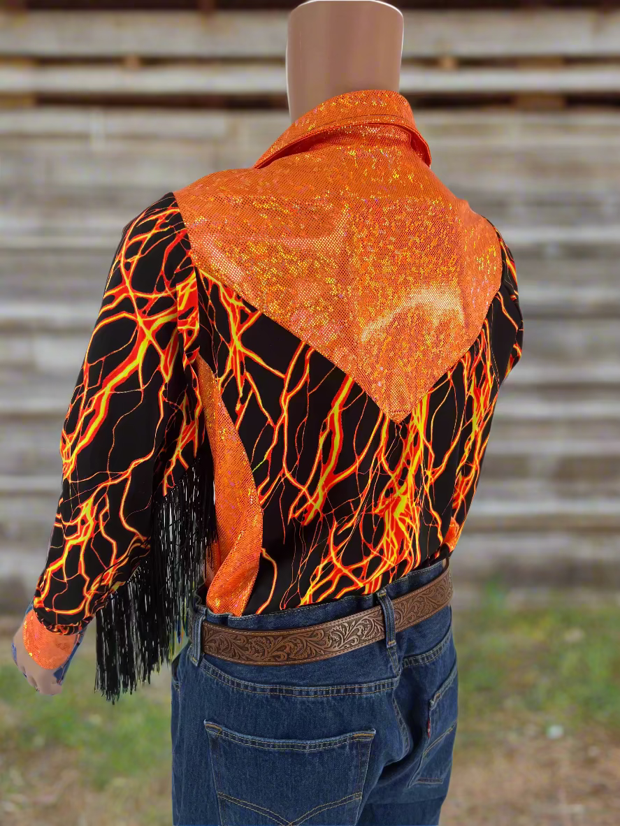 Neon Rodeo Shirt Design Mens Neon Orange Lightning Rodeo Shirt - Riverside Rodeo Shirts