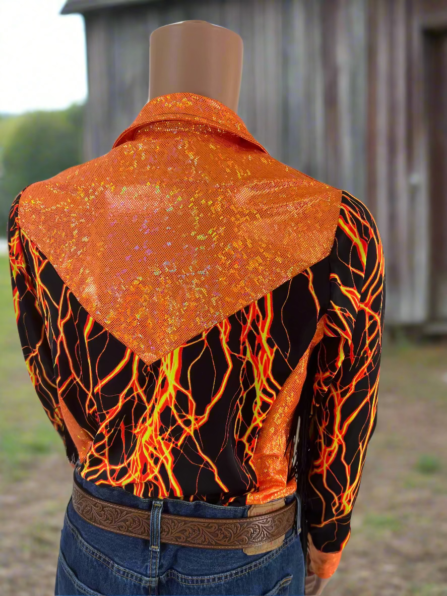 Mens Neon Orange Lightning Rodeo Shirt Rodeo Shirt Riverside Rodeo Shirts 